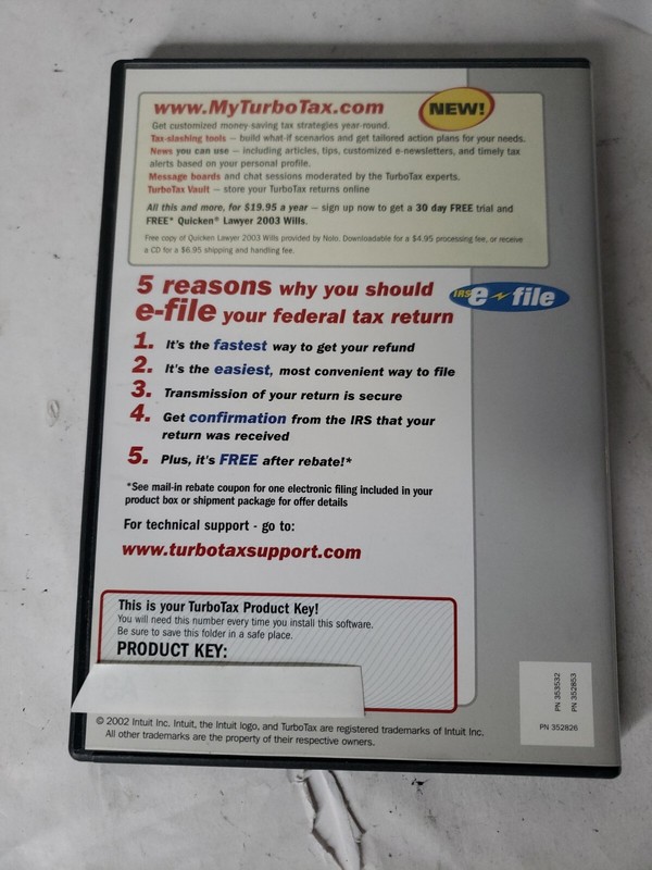Turbotax 2002 Deluxe for windows. Federal and State + Federal E-file gallery