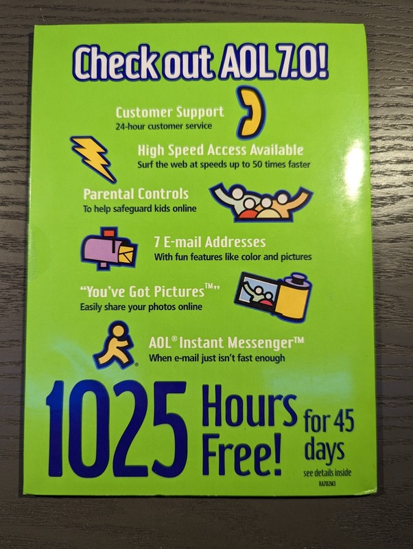 AOL CD Version 7.0 - 1025 Hours Free for 45 Days - New Sealed - Vintage gallery