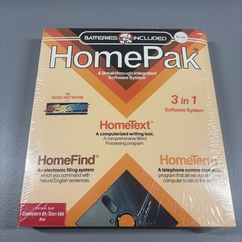 Vintage 1984 Commodore 64 Homepak 3 in 1 HomeFind Hometext+ Program Sealed RARE