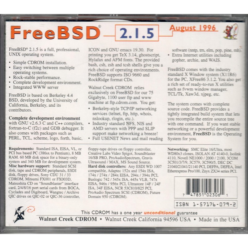 FreeBSD 2.1.5 UNIX Operating System Install CD Walnut Creek CDROM August 1996 gallery