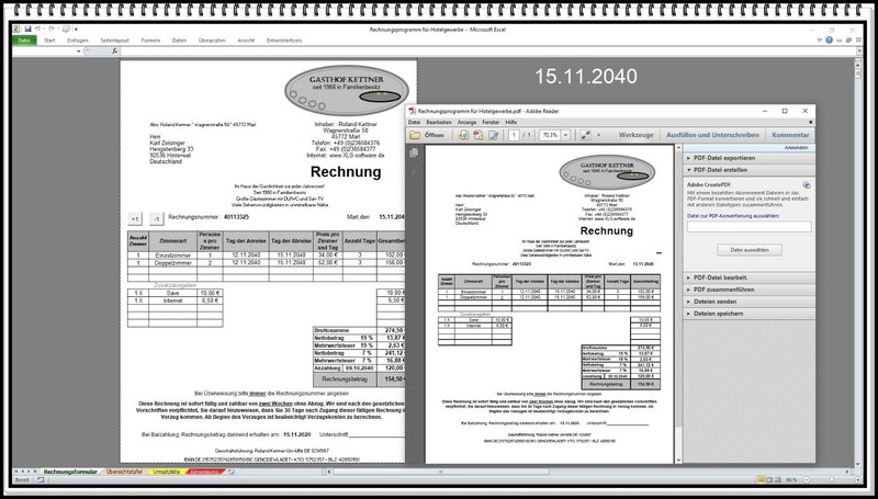 Rechnungsprogramm Hotelfach Hotel Motel Fehrienwohnung FeWo Ferienhaus Excel