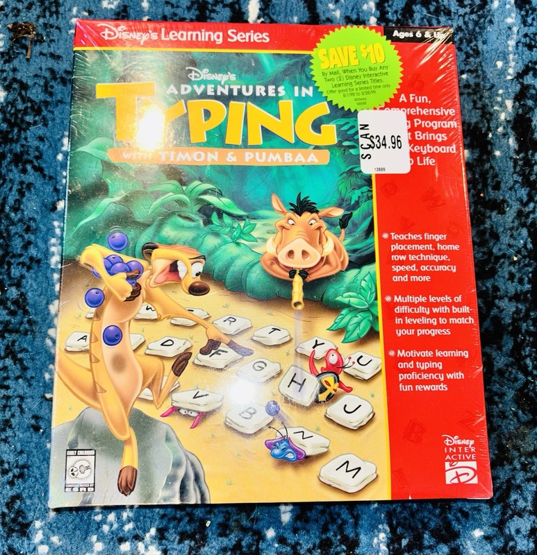 Disney's Adventures in Typing With Timon & Pumbaa, PC, 1998, New big box!!!!