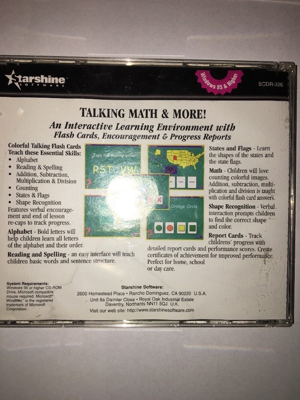 TALKING MATH & MORE 4 KIDS CD PC ROM STARSHINE SOFTWARE RARE VINTAGE gallery