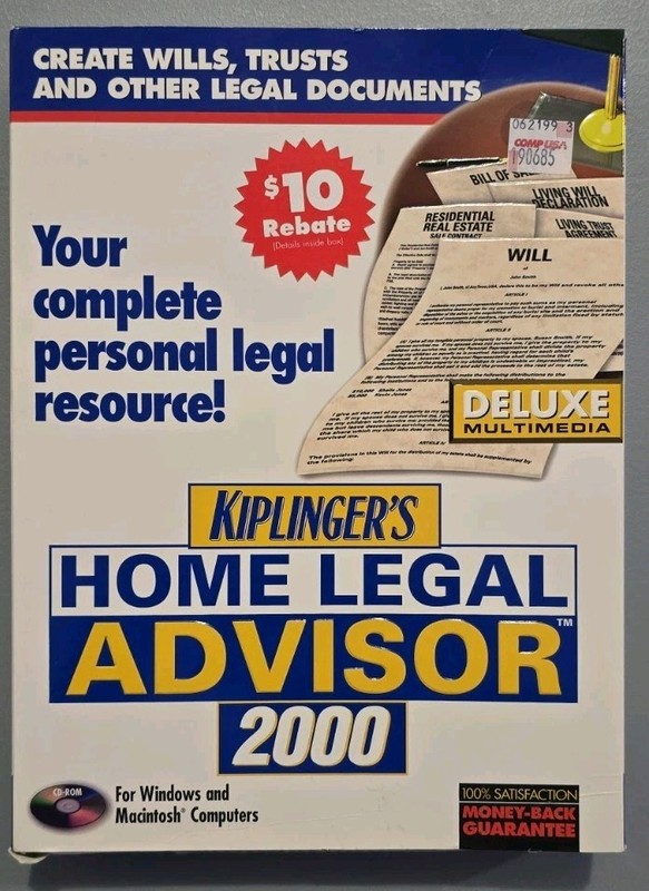 Kiplinger's Home Legal Advisor 2000 Deluxe Multimedia PC Software Big Box NEW