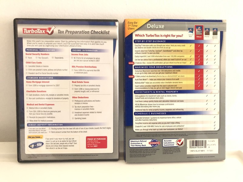 TurboTax Deluxe Turbo Tax - Year 2007 (used) and 2009 (new) gallery